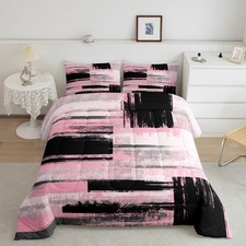 Pink Black White Bedding Set Queen Size Abstract Art Design Comforter Set for...