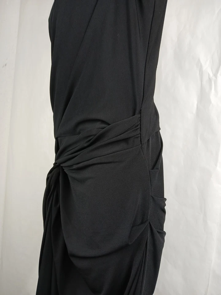 Maggy London One Shoulder Ruched Dress Size 14 Black Cocktail Formal Stretch - Image 4 of 4