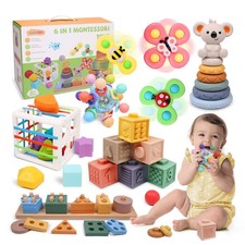 6-in-1 Montessori Baby Toys 0-6 6-12 Months, Infant Teething Toys Soft Stacki...