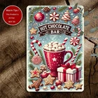 Vintage Hot Chocolate Bar Rustic Christmas Tin Metal Signs Home Décor 8x12