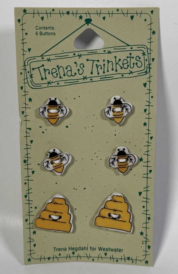 Trena's Trinkets Novelty Buttons Bees Beehives Hearts Angels Lot of 3 - Image 2 of 4