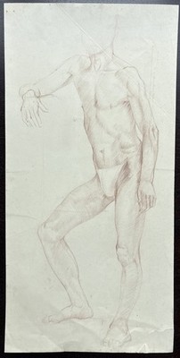 Antike Bleistiftzeichnung akademischer männlicher Akt Studie, Contrapposto Pose um 1900