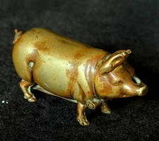 ANTIQUE BRASS MINIATURE PIG VESTA MATCH HOLDER MATCH SAFE CASE c.1880