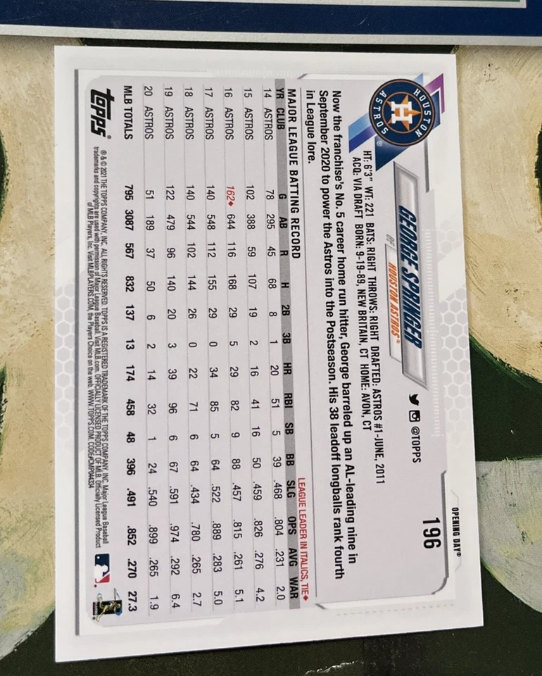 2021 Topps Opening Day George Springer SSP Photo Variation - Image 2 of 2