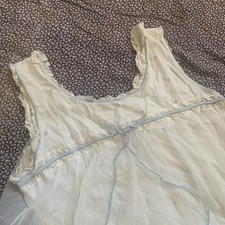 As Is Adorable vintage 60s white baby blue floral embroidered nylon nightgown