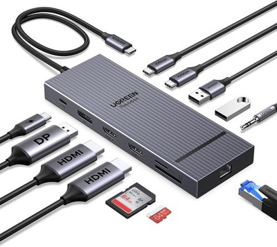 UGREEN Triple Display Dock 2xHDMI 4K 60Hz, DP 4K 120Hz, USB-C, LAN, 100W PD