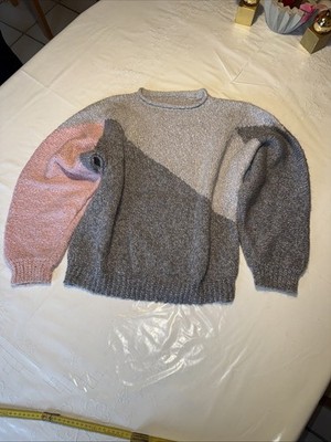 Damen Pullover Selbst Gestrickt Winter L Muster Bunt Erbstück
