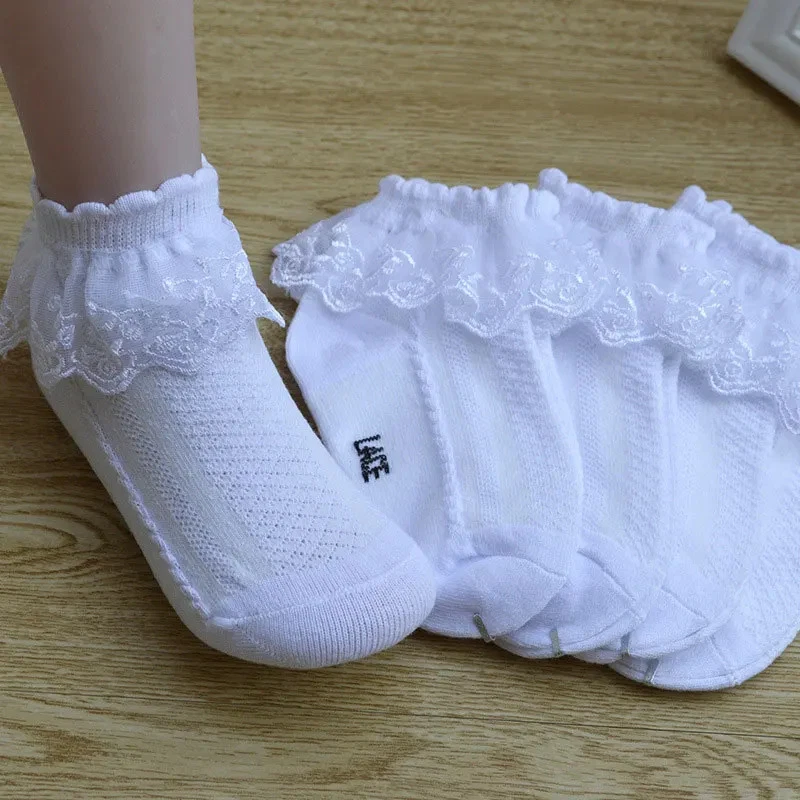 new 10 Pairs/lot Baby Girls Kids Socks Lace Ruffle Mesh Breathable Cotton  - Image 2 of 4