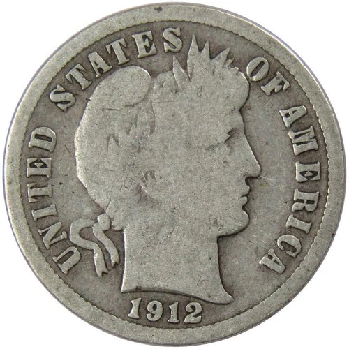 1912 Barber Dime Circulated Silver 10c Coin Collectible