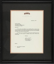 Barry Bonds 2001 Record Season MLB Contract Letter Historic Signed 73 HR Giants