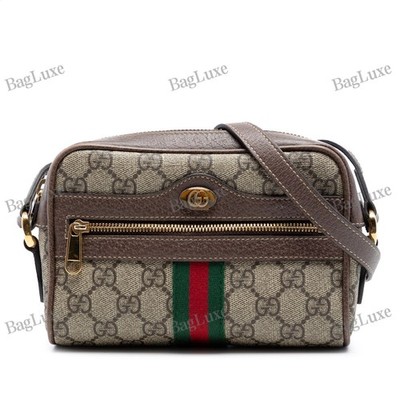 Gucci Mini GG Supreme Web Ophidia Crossbody Pre-Loved Beige Bag