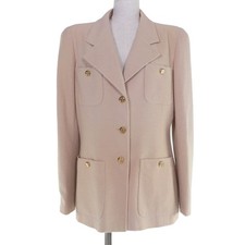 Good CHANEL Jacket COCO Button beige wool Women 40 96P U01119V04724