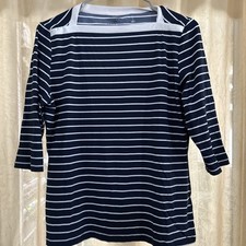 Lands End Womens Swim Shirt Cover Up Top Size M 10-12 Stripped 3/4 Sleeve