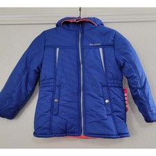 NWT Pink Platinum Girls Hooded Puffer Jacket Fleece Lined Blue Size 7/8