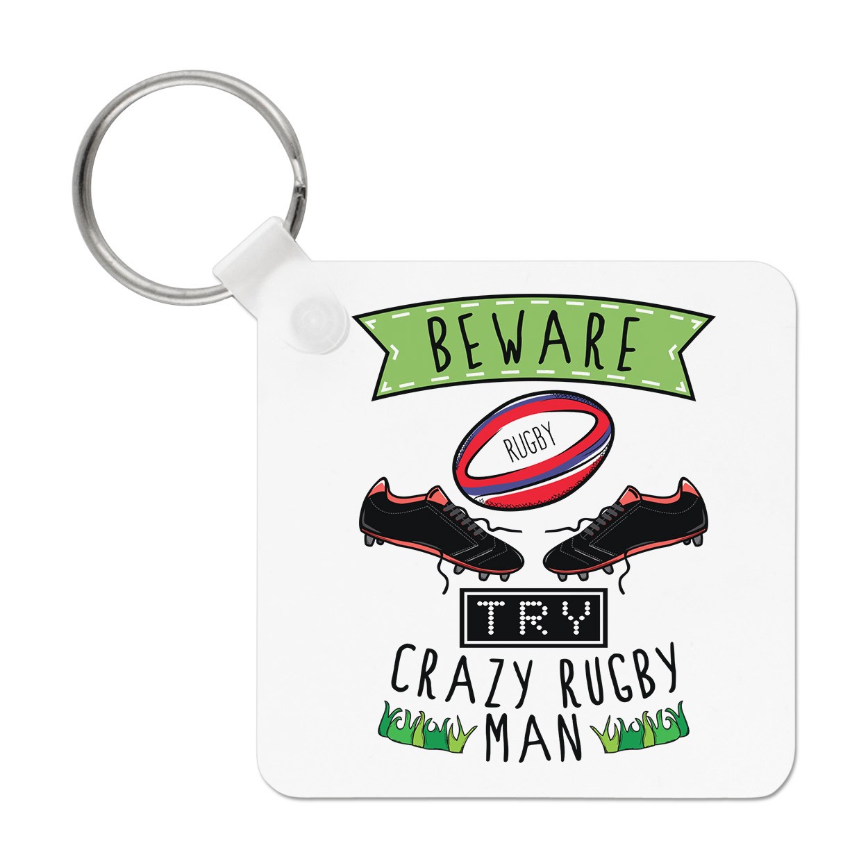 Beware Crazy Rugby Man Keyring Key Chain - Funny Sport