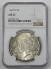 1922-S Peace Dollar CERTIFIED NGC MS 63 Silver Dollar