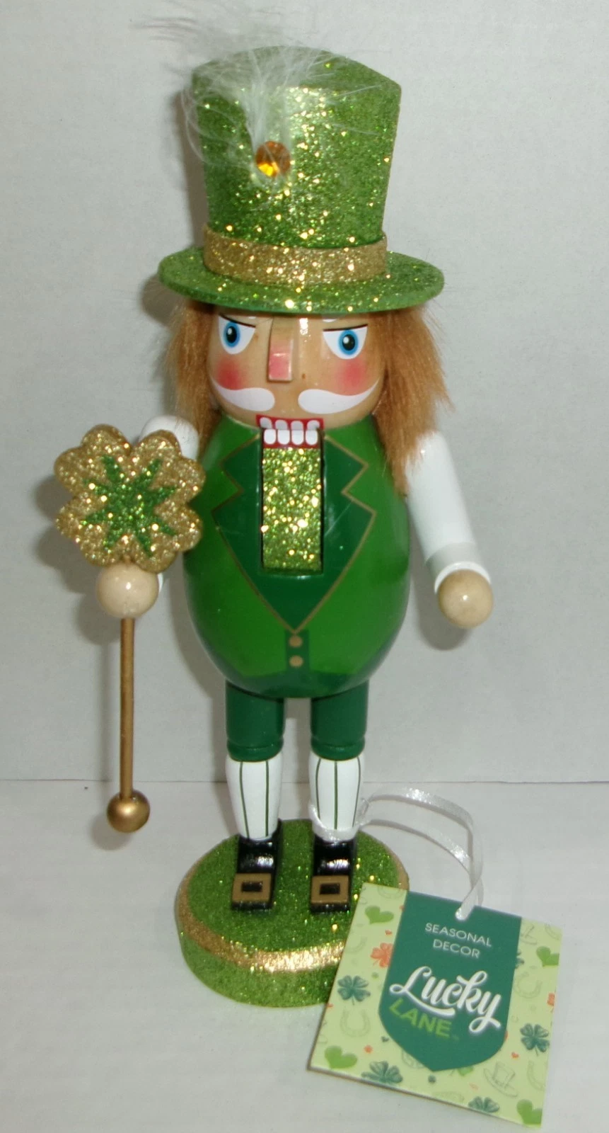 St. Patrick's Day Nutcracker~10" ~Leprechaun /Glitter Accented Holding a Scepter