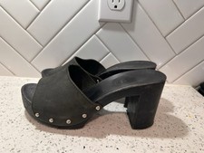 Vintage 1980's Candies Original Sandals High Heels Slides Black Leather 7 / 38