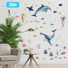 2 PCS Exquisite Ocean Wall Stickers Removable Marine Life Decor for Living Room
