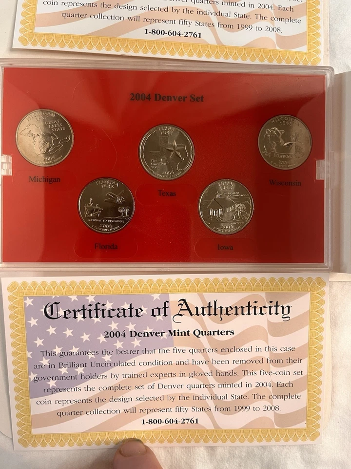 2 Sets Each of 2004 Denver/Philadelphia State Quarters Plus 1 Gold Plated Set - Image 3 of 4