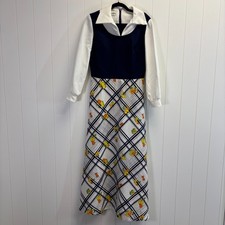 Vintage Plaza Square Womens 60s 70s Floral Fruit Maxi Dress Size M Twee Plaid