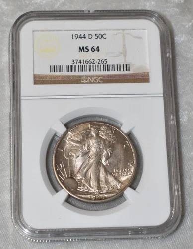 1944 D LIBERTY WALKING 90% SILVER HALF DOLLAR CERTIFIED NGC MS 64 DENVER MINT US