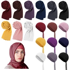 18 Pcs Muslim Hijab Scarves with Under Cap Chiffon Islamic Head Cover Tie-Back