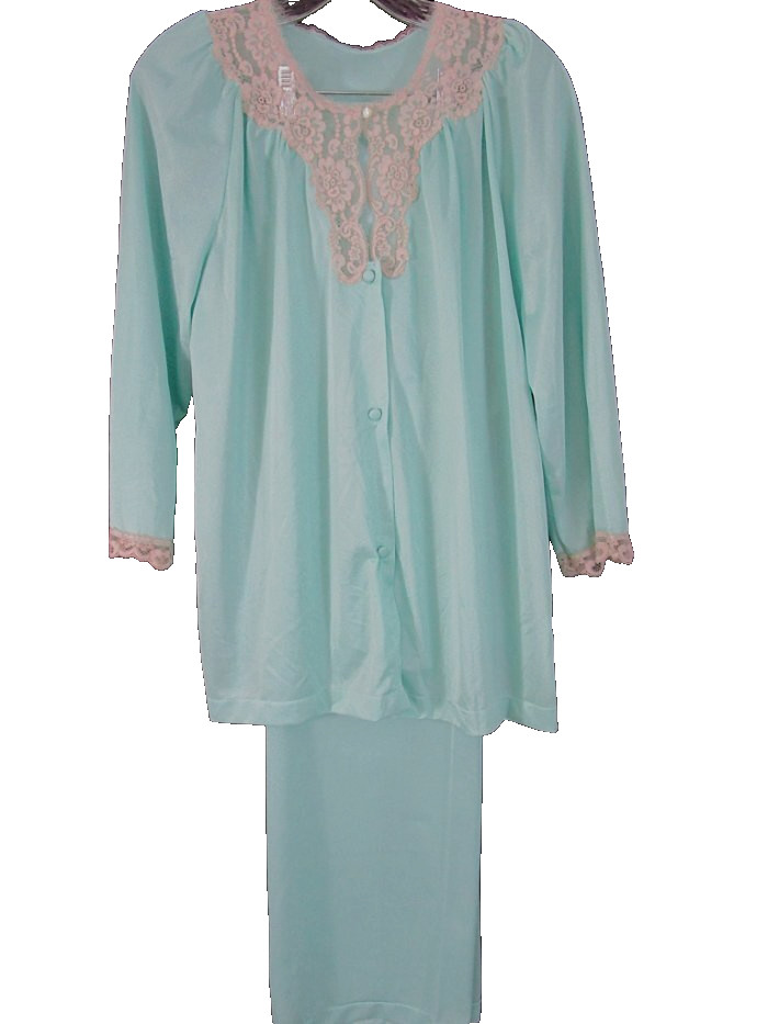 Vintage New Kayser Mint Green Nylon Lace Pajamas Size 36 NWT