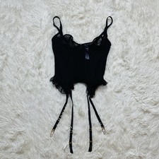 Savage x FENTY Corset Top Women Smal Black Sheer Polka Dot Garter