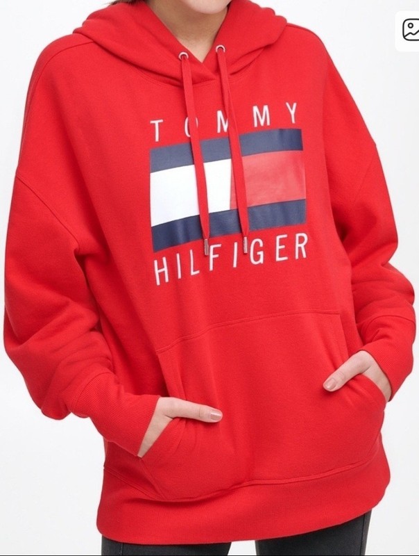 Tommy Hilfiger Sports Cherry Red Fleece Hoodie signature LOGO, New w/Tag,Sz: S/P