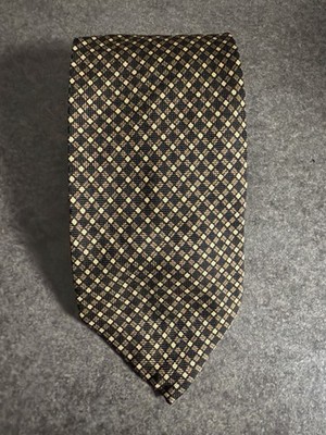 Micky Roy Milano Silk Tie Handmade Italy Black Gold Geometric 