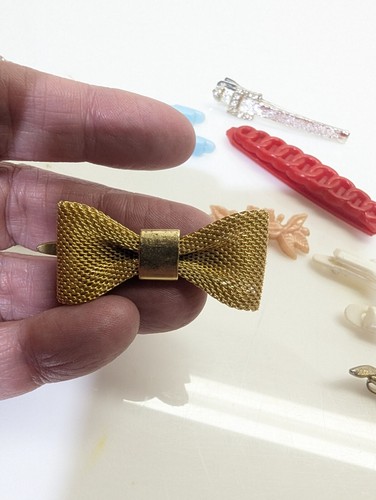 Vintage Barrettes Hair Comb Bobby Pin Lot x14 Metal Plastic Gold Mesh Rhinestone - Picture 6 of 20