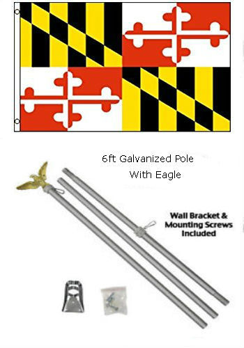 3x5 State of Maryland Flag Galvanized Pole Kit Eagle Top 3'x5' - Picture 1 of 1