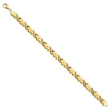 Genuine 14k Yellow Gold Stampato Heart-Shape XO 7.5" Women's Bracelet