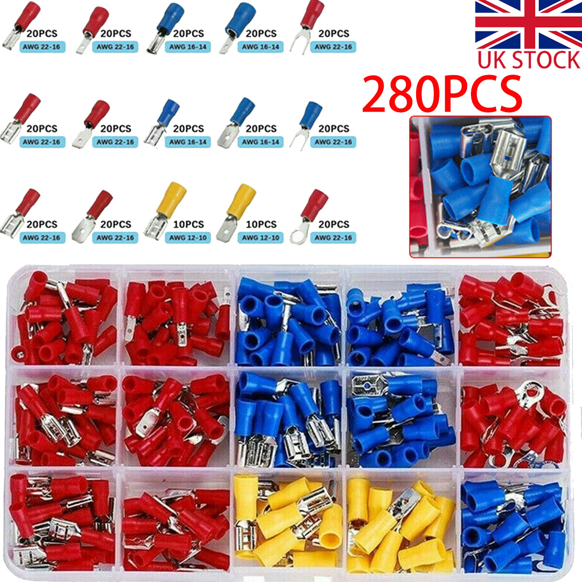 Gl Terminals Set 280PCS Car Electrical Wire Terminals Insulated Crimp Connectors Spade ...