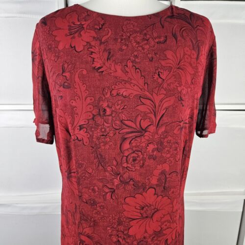 St Michael Red Floral Midi Dress Fits 14 16 Party Vintage 90s Y2K M&S - Picture 2 of 16