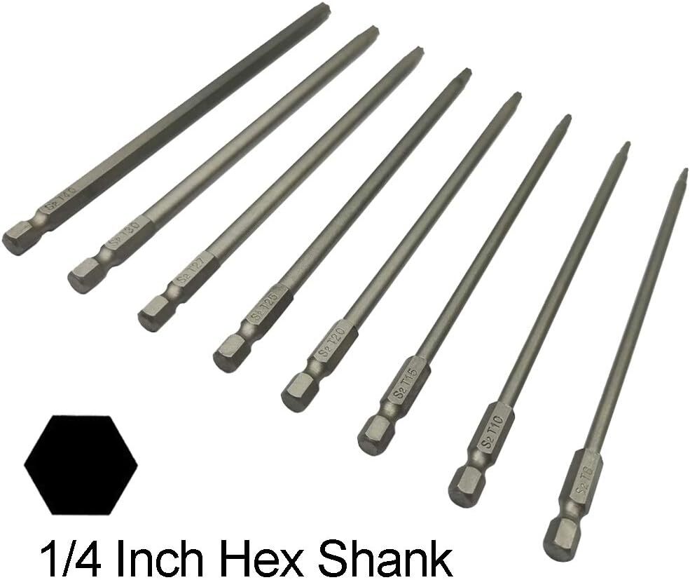 Long Torx Security Screwdriver Bit Sets 6 Inch Length T8 T10 T15 T20
