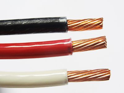 Fil électrique THHN/THWN 6 AWG - 75 Pieds (22.8m) - Couleurs Noir, Blanc, Rouge - Cuivre à Brins