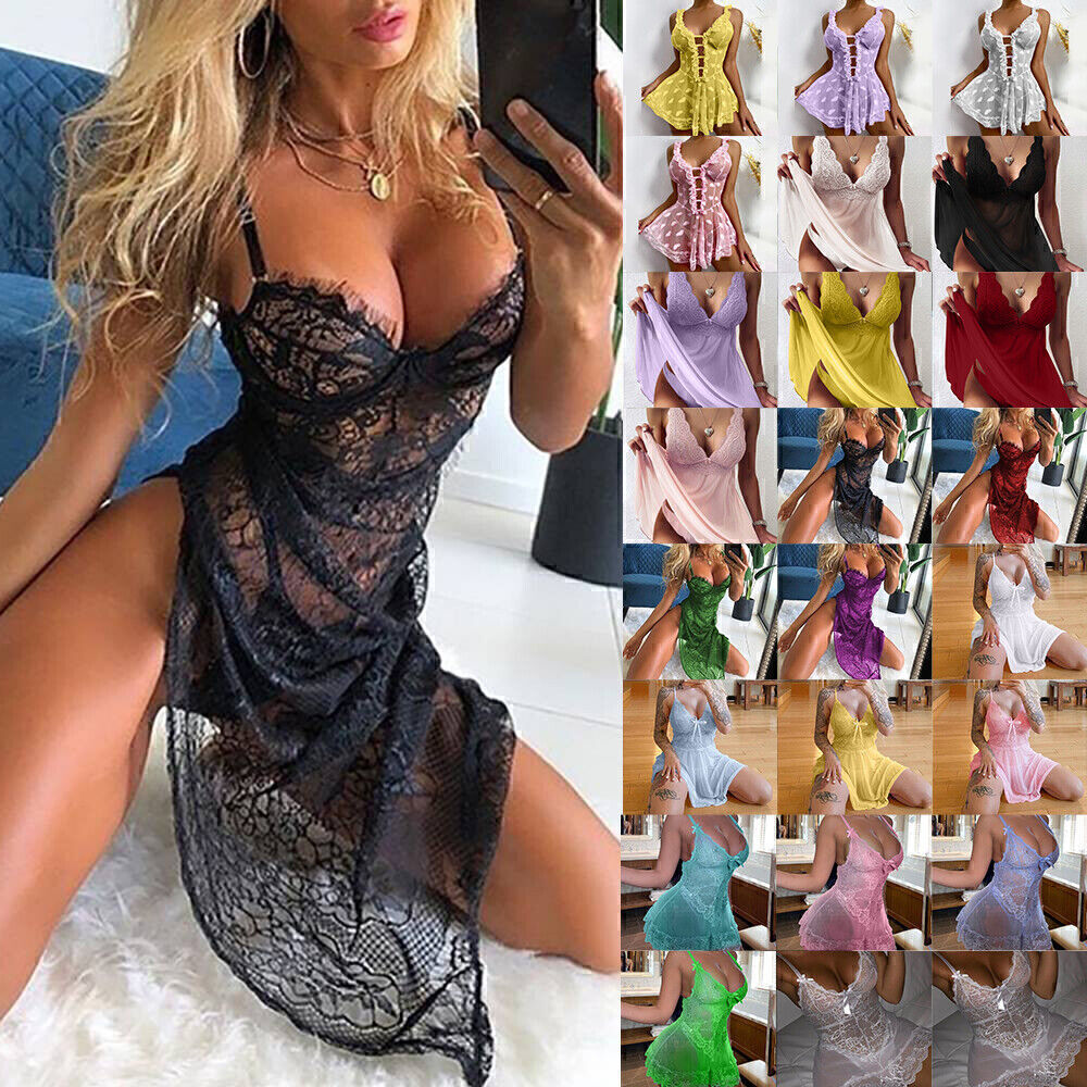 Erotik Damen Nachtwäsche Sexy Reizwäsche Spitze Nachtkleid Transparent Lingerie