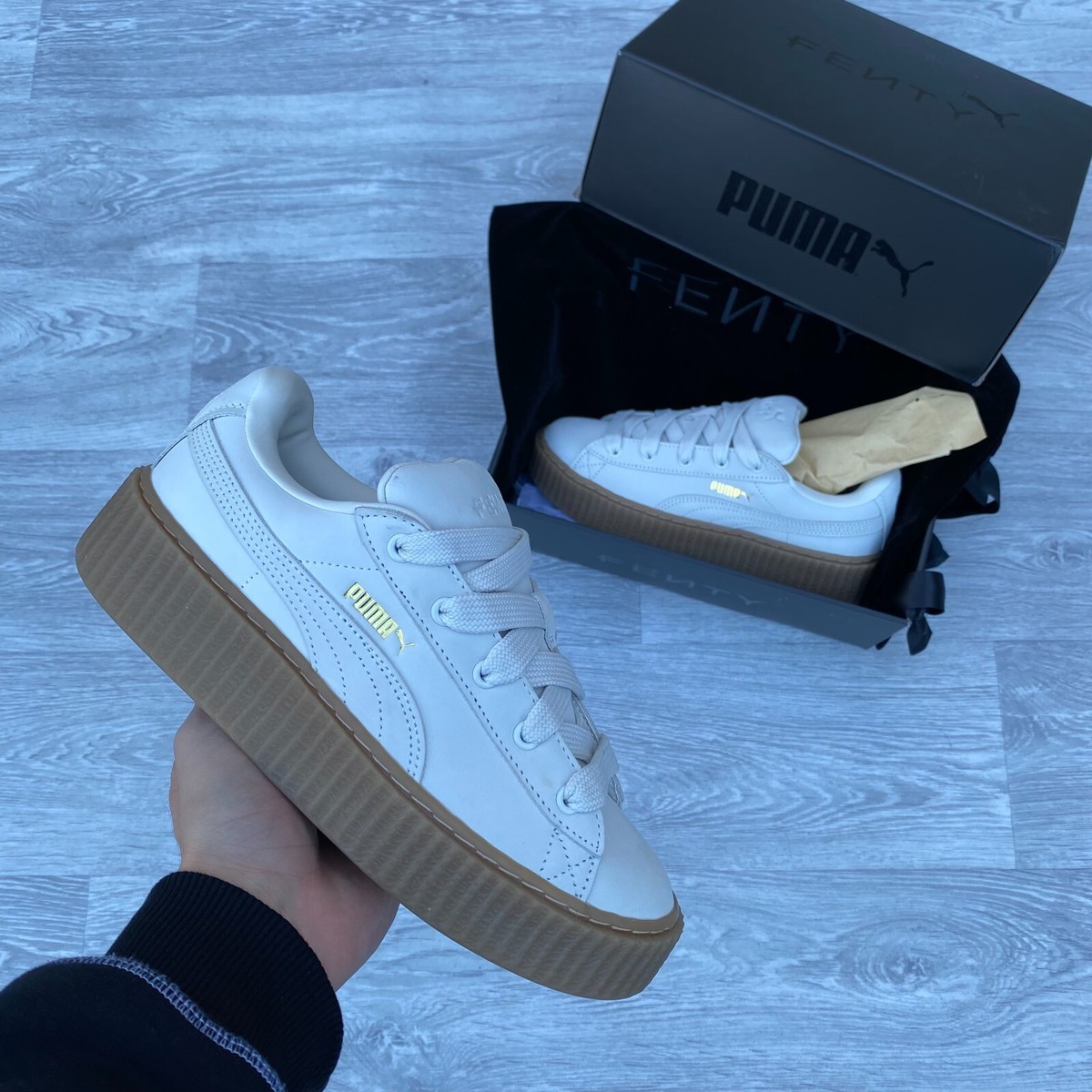 Puma Creeper Puma Fenty Trainer Blue Women PUMA Fenty Creeper Phatty Nubuck  Womens Platform Trainers White [