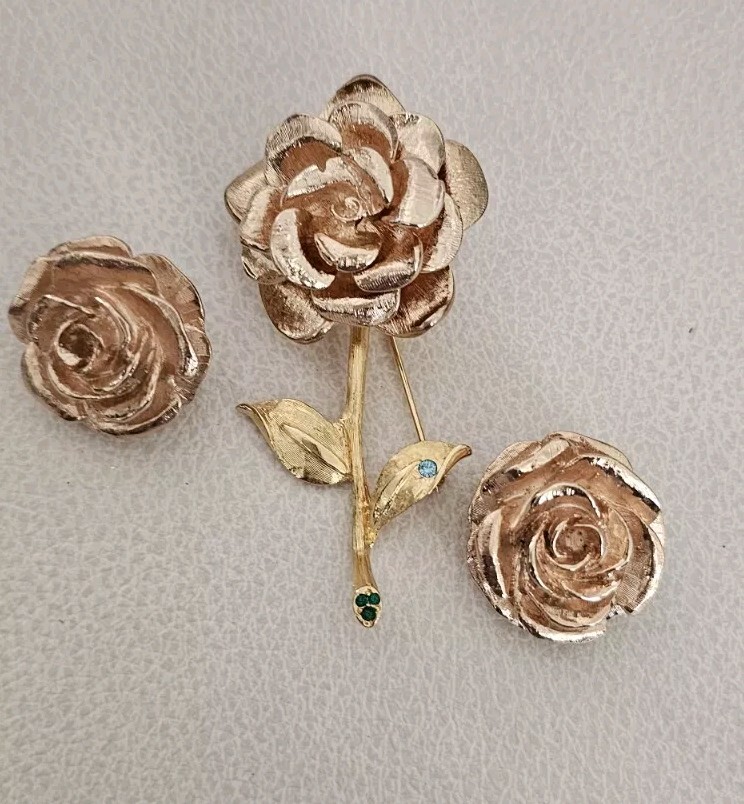 Vintage Camrose & Kross Rose Brooch/Earrings Jacqueline Kennedy