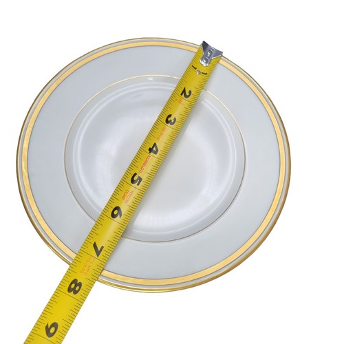 6 WM Guerin Limoges France Salad Plate White Gold Trim Wide Band 2 Pin Stripe - Picture 8 of 10