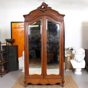 Antique French Walnut Armoire Wardrobe Mirrored 19th Century Tall