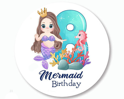 Mermaid Girl 8th Birthday Party Favors Scrapbook Stickers Mermaid Envelope Seals