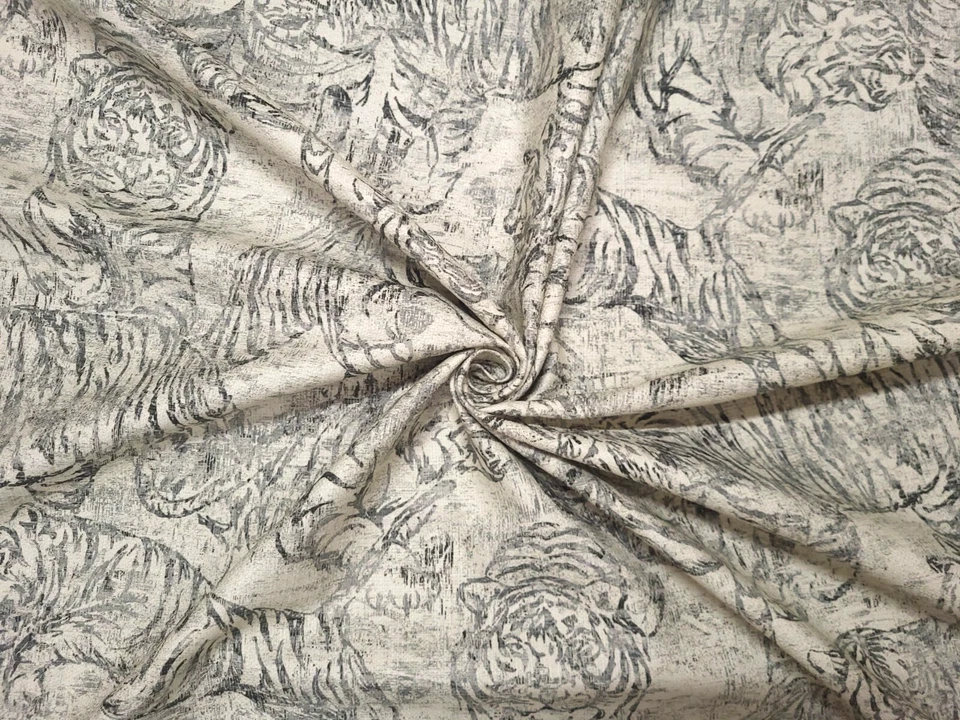 Tela P Kaufmann PROWL PEWTER Negro Blanco Tigre Diseñador Estampado Cortinas Uph Foto 4 de 4