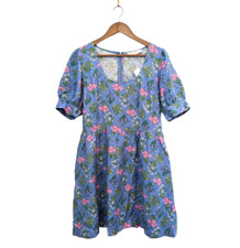 Loft Blue Floral Puff Sleeve Linen Blend Dress NEW Size 4T Tall Short Sleeve