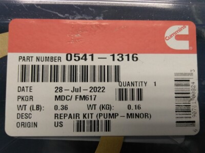Cummins Onan Sea Water Pump Impeller Repair Kit 541-1316 Models