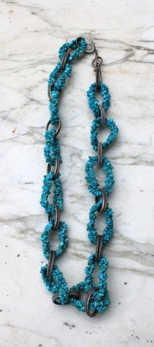 Vintage Estate Sterling Silver 925 & Chunky Turquoise Stones Chips 29” Necklace - Picture 3 of 16