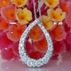 Authentic Round Simulated Diamond Women's Stunning Teardrop Pendant 14K White Gold Plated
