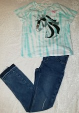 Justice 12 NWT Teal Flip Sequin Unicorn Top Shirt Dark Wash Jeans Outfit Lot